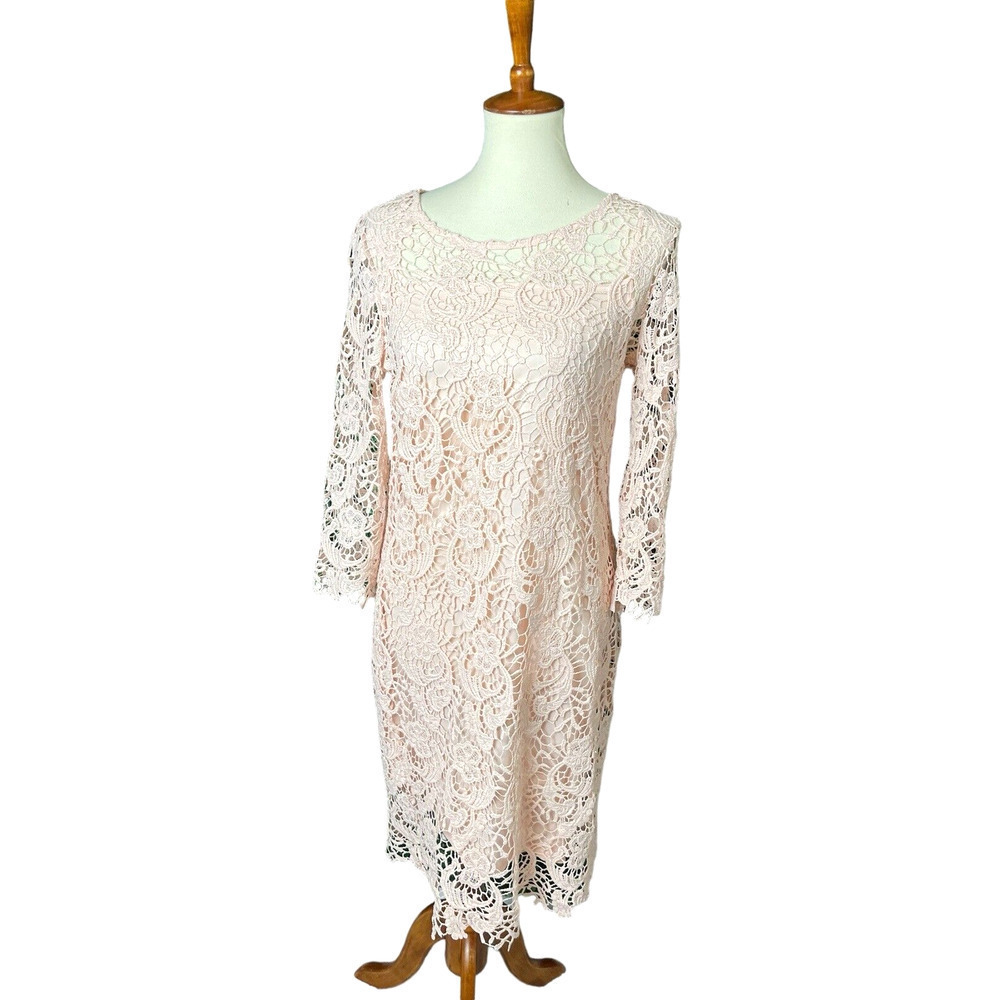 Cato Lace Sheath Dress Blush Pink 3/4 Sleeve Lined Women’s Size 10 NEW WITH TAGS